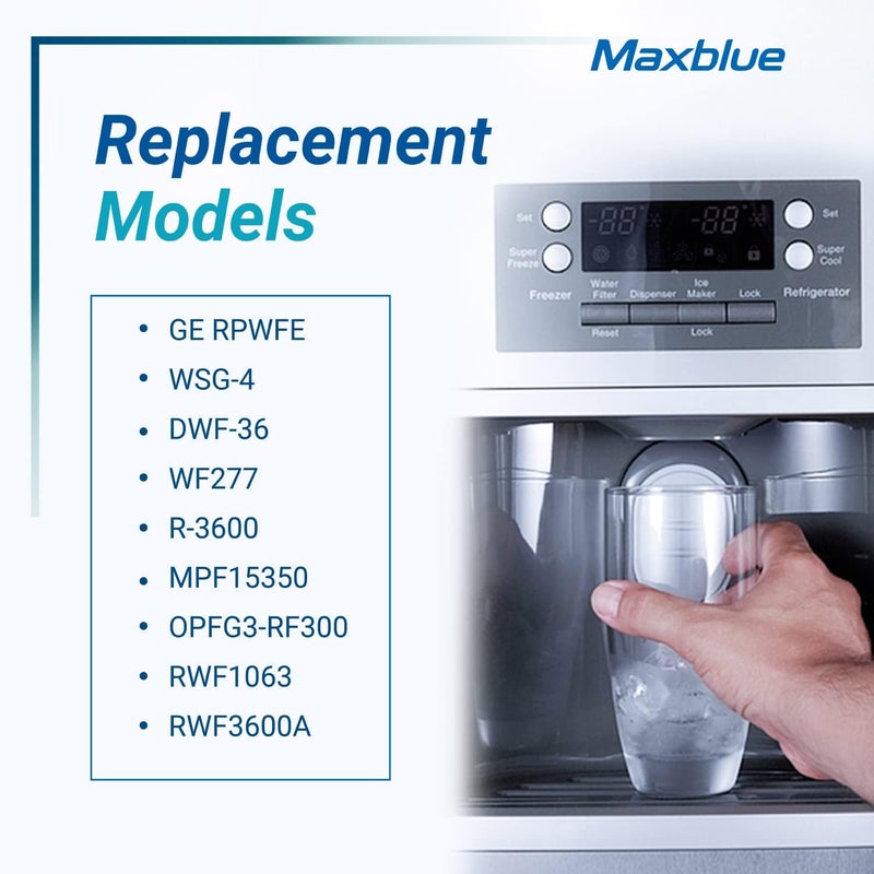 Maxblue Replacement for GE® RPWFE®, RPWF (with CHIP) Refrigerator Water Filter, Compatible with WSG-4, WF277, GFE28GMKES, PFE28KBLTS, GFD28GSLSS, PWE23KSKSS, GYE22HMKES, DFE28JSKSS, 4 Filters - Image 5